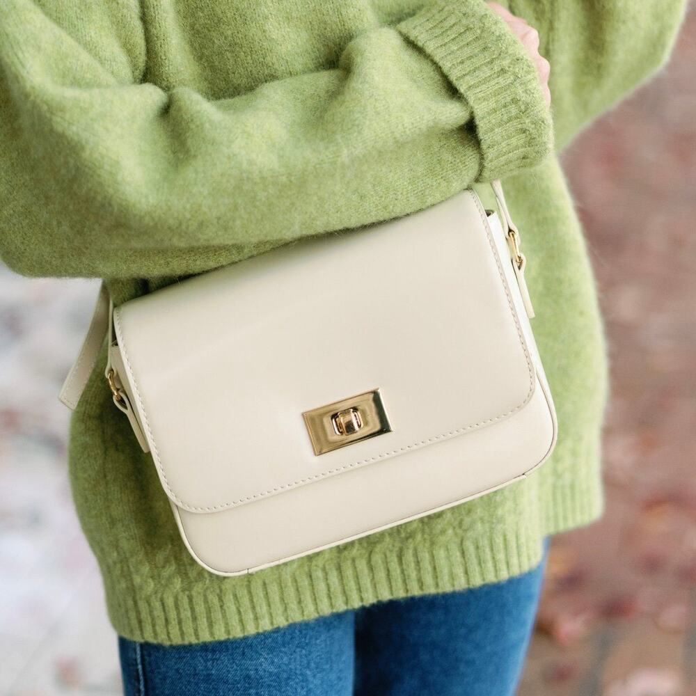 J.Crew Edie Italian Leather Structured Crossbody Bag Turnlock Natural NWT